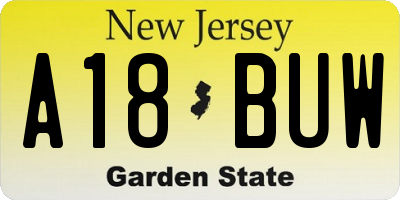NJ license plate A18BUW
