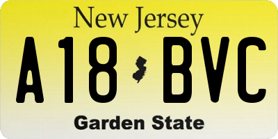 NJ license plate A18BVC