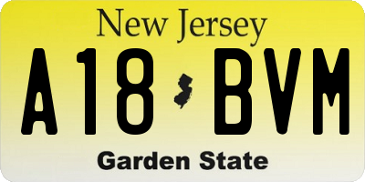 NJ license plate A18BVM
