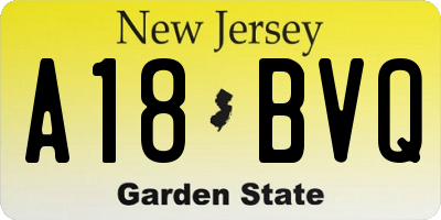 NJ license plate A18BVQ