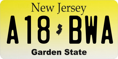NJ license plate A18BWA