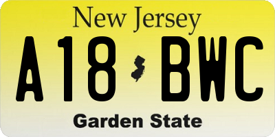 NJ license plate A18BWC