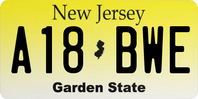 NJ license plate A18BWE