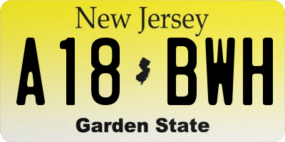 NJ license plate A18BWH