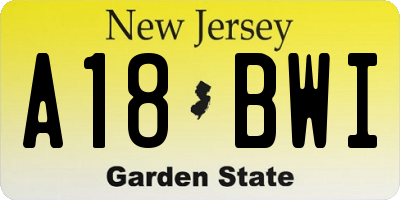 NJ license plate A18BWI