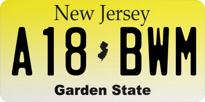 NJ license plate A18BWM