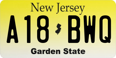 NJ license plate A18BWQ