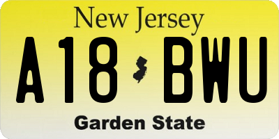 NJ license plate A18BWU