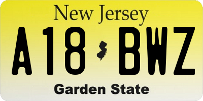NJ license plate A18BWZ