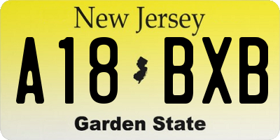 NJ license plate A18BXB
