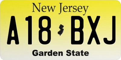 NJ license plate A18BXJ