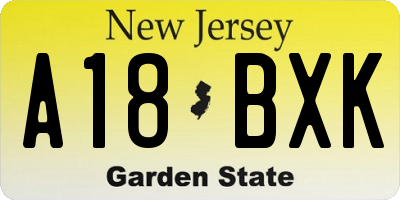 NJ license plate A18BXK