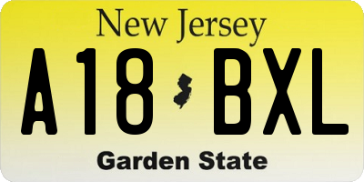 NJ license plate A18BXL