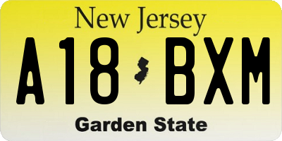 NJ license plate A18BXM