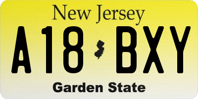 NJ license plate A18BXY