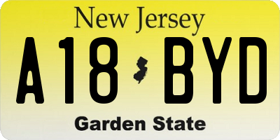 NJ license plate A18BYD