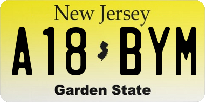 NJ license plate A18BYM