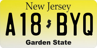NJ license plate A18BYQ