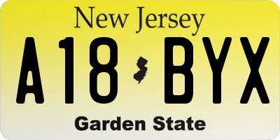 NJ license plate A18BYX