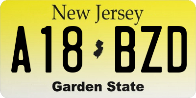 NJ license plate A18BZD