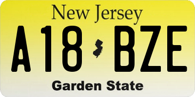 NJ license plate A18BZE