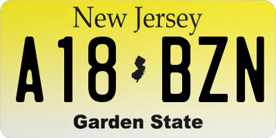 NJ license plate A18BZN