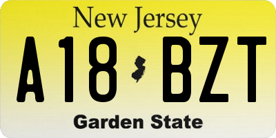 NJ license plate A18BZT