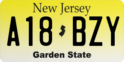 NJ license plate A18BZY