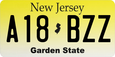 NJ license plate A18BZZ