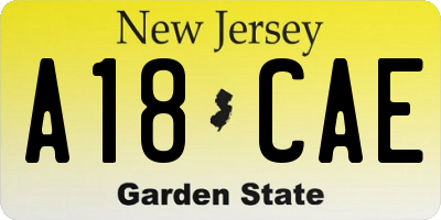 NJ license plate A18CAE