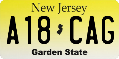 NJ license plate A18CAG