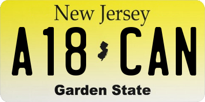 NJ license plate A18CAN