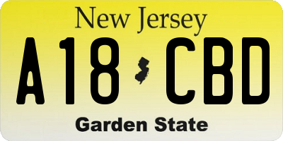 NJ license plate A18CBD