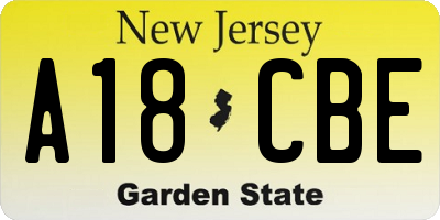NJ license plate A18CBE