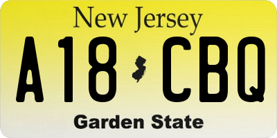 NJ license plate A18CBQ