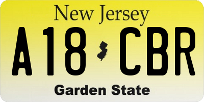 NJ license plate A18CBR
