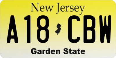 NJ license plate A18CBW