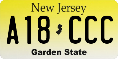 NJ license plate A18CCC
