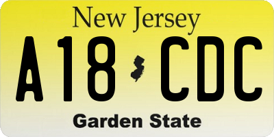 NJ license plate A18CDC