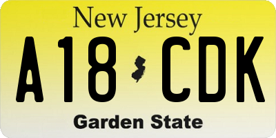 NJ license plate A18CDK