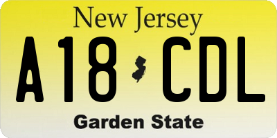 NJ license plate A18CDL