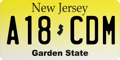 NJ license plate A18CDM
