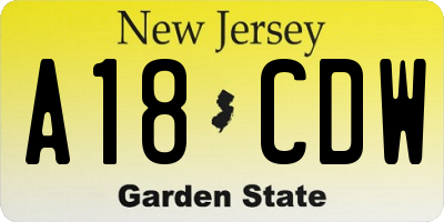 NJ license plate A18CDW