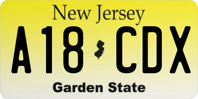 NJ license plate A18CDX