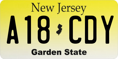 NJ license plate A18CDY