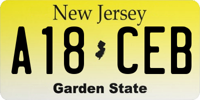NJ license plate A18CEB