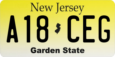 NJ license plate A18CEG