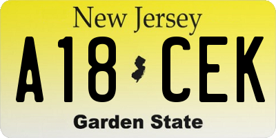 NJ license plate A18CEK