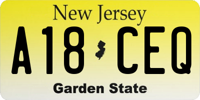 NJ license plate A18CEQ