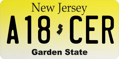 NJ license plate A18CER